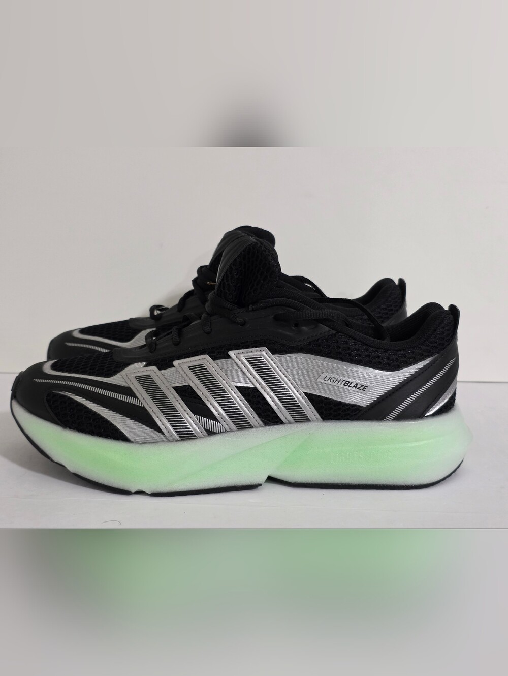 adidas Black Silver Running Sneakers with Mint-Green Midsole